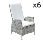 Oseasons Pack of 6 Lisbon Rattan Reclining Outdoor Dining Chair in Mixed Grey
