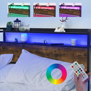 Double Size Bed Frame Metal Bed Platform LED Lights Headboard & 4 Storage Drawer