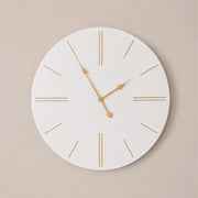 Large White Wooden Grain & Gold Detailed Wall Clock - 70cm x 70cm