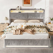 NEW LED OTTOMAN STORAGE PANEL PLUSH VELVET UPHOLSTERED BED FRAME DOUBLE SIZE
