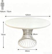 120CM Round Dining Table White Modern Circle Kitchen Dinner Table for 4-6 People