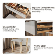 Dressing Table Vanity Set Make up Desk Oval LED Light Mirror with Stool Wood