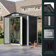 6X4FT Metal Garden Shed Apex Roof Outdoor Tool Storage House with Lockable Doors