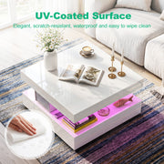 High Gloss LED Coffee Table With 2 Drawers Modern 2 Tier Square Centre Table