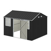 12 x 10FT Galvanised Garden Tool Storage Shed with Lockable Door, Double Windows