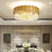 Modern Crystal Ceiling Light,9*E14 Light,Round Chandelier for Living Room (Gold)