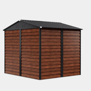8 x 6ft Garden Shed Metal Apex Roof Outdoor Bike Tools Storage -BROWN WOOD GRAIN