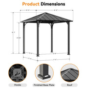 2.5x2.5m Hardtop Gazebo Galvanized Steel Roof w/ Detachable Curtains for Deck