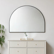 Large Black Arched Wall Mirror 90cm x 120cm minimalist thin framed overmantle