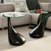 Coffee Table 2 Pcs With Round Glass Top High Gloss