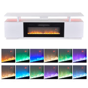 TV Stand Cabinet High Gloss White Electric Fireplace Unit W/ LED 12 Colour Flame