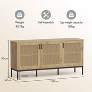 Wide Sideboard for Living Room, Rattan Effect With 6 Storage Shelves