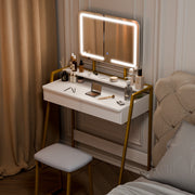 MONDEER Dressing Table Makeup Desk Vanity Set w/ LED Light Drawers Padded Stool