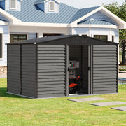 12x8ft Garden Shed Storage House with Double Sliding Door Outdoor Utility Tools