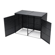 Double Wheelie Bin Storage Garden Rubbish Dustbin 2 Shed PE Rattan Store Cover