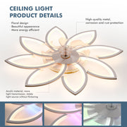 RGB LED Ceiling Fan Light Dimmable Chandelier Living Room Lamp W/ Remote Control