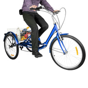 24 Inch Adult Trike Tricycle Foldable 3 Wheel Bike 7-Speed With Basket Blue UK