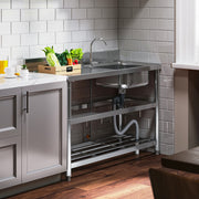 120cm Stainless Steel Commercial Kitchen Single Bowl Sink With Worktop + Shelf