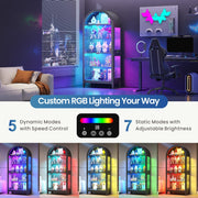 Glass Display Cabinet with RGB Lights, 5-tier Arched Curio cabinet for Models