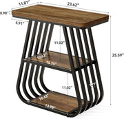 Industrial End Table 3-Tier Narrow Side Table with Storage Shelf for Living Room