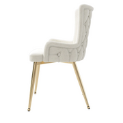 Set of 2 Velvet Dining Chairs Beige Upholstered Gold Metal Legs Kitchen Chairs