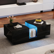 Black Coffee Table LED !SALE! High Gloss RGB Lights Storage Modern Living Room