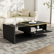 Coffee Table with LED Light, High-Gloss Black Tea Table Living Room Furniture