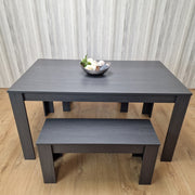 3-Piece Wooden Grey Dining Table Set for 4 People, 2 Grey Benches Dining Set