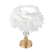 Fluffy Feather Tables Lamp Feather Shade Lampshade Bedside Night Light Gold Base