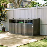 Triple Wheelie Bin Storage Metal Store Cover Garden Rubbish Dustbin 3 Sheds Grey