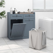 COSTWAY Double Tilt-Out Laundry Hamper Cabinet with 2 Drawers-Grey