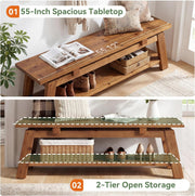 55.12 Inch Modern Solid Wood Entryway Bench with Shoe Storage Shelf for Hallway