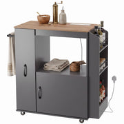 Kitchen Trolley on Wheels, Rolling Kitchen Island Cart with Power Outlet, Grey