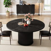 120cm Round Dining Table for 4-6, Modern Kitchen Table with Fluted Round Base