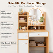 Dressing Table With LED Lights Vanity Makeup Desk Wooden Bedroom Furniture Desk