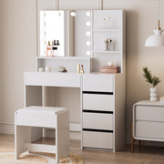 Dressing Table With 5 Drawers LED Mirror Set Makeup Desk Vanity Table Bedroom