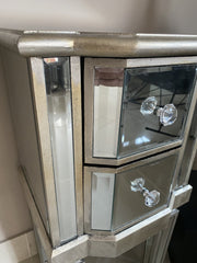 Mirrored Bedside Table 2 Drawer Venetian Distressed Silver Bedroom Living SOL
