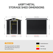 Metal Garden Shed 6 x 8ft Outdoor Storage House Waterproof Sheds Lockable Doors