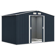 9 x 6FT Galvanised Garden Storage Shed with Sliding Door, Dark Grey