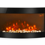 Electric Fire Wall Mounted LED Fireplace Heater Curved Glass Side Lights 2000W