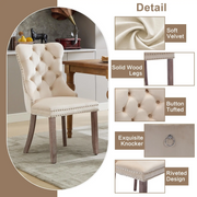 Set of 2 Dining Chairs !SALE! Beige Velvet Button Tufted Upholstered Wood Legs