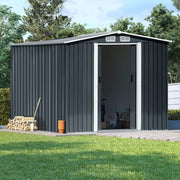 8x8 FT Peak Roof Steel Storage Shed, Pre-drilled Steel Panels, Outdoor Tool Shed