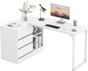 Modern L-Shaped Office Computer Desk Study Writing Table with Drawers & Shelves