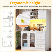 LED Kitchen Cupboard Tall Kitchen Cabinet w/ Glass Doors, Pantry Cupboard White