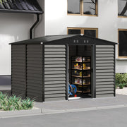 8 x10ft Garden Storage Shed with Double Sliding Door Grey Wood Effect, FREE BASE