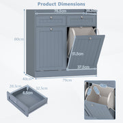 COSTWAY Double Tilt-Out Laundry Hamper Cabinet with 2 Drawers-Grey