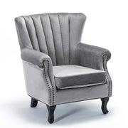 Velvet Accent Chair Scallop Armchair Oyster Back Lounge Tub Chair With Wood Legs