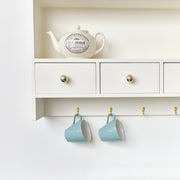 Large Ivory Wall Shelf Unit with Drawer Storage and Hooks