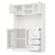 LED Kitchen Cupboard Tall Kitchen Cabinet w/ Glass Doors, Pantry Cupboard White