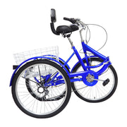 24 Inch Adult Trike Tricycle Foldable 3 Wheel Bike 7-Speed With Basket Blue UK